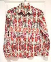 Wrangler M Womens Pearl Snap Button Up Long Sleeve Shirt Pink Red Green Abstract - £18.94 GBP