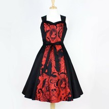 Cute Rockabilly 50s Retro Black Red Steampunk Skull Dress Vintage Pin Up Style - £56.57 GBP