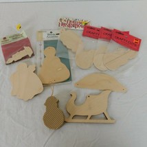 Lot of 11 Unfinished Wood Pieces Christmas Snowman Angel Sleigh Candle S... - $9.75