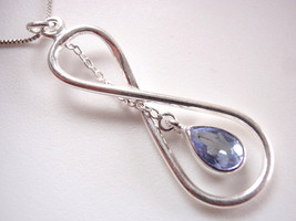 Faceted Blue Topaz Infinity 925 Sterling Silver Pendant Symbolizes Endless Love - £6.32 GBP