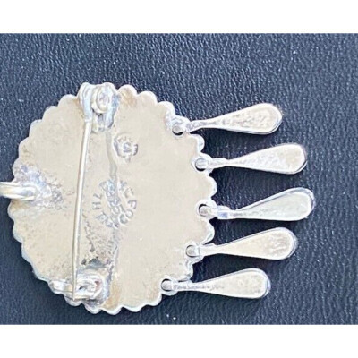 Vintage Taxco 925 Sterling Silver & Turquoise Inlaid Fringed Sky Item image 4