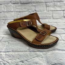 Alegria Lara Wedge Sandals Size 38 Brown Embossed Comfort Slip On US 8 - £35.48 GBP