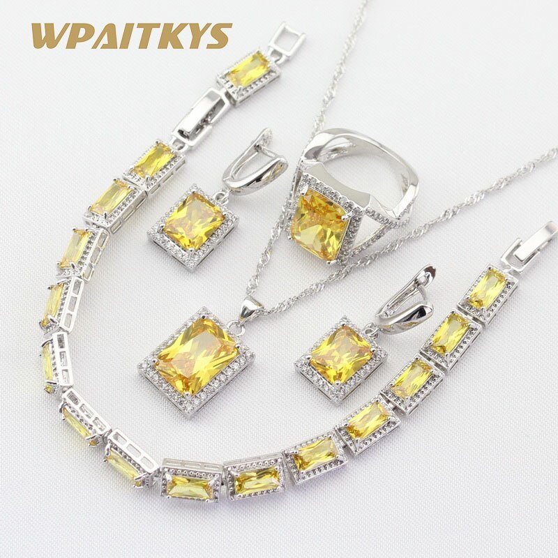 Bridal Jewelry Sets For Women Yellow Zirconia 925 Stamp Necklace Pendant Earring - £29.82 GBP