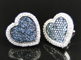 14K Whtie Gold Finish Blue Topaz &amp; Sim Diamond Heart Shape Stud Earrings - £67.24 GBP