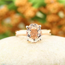 1.70Ct Ovale Morganite Simulé Bague Solitaire Fiançailles 14K Plaqué or Rose - £61.97 GBP