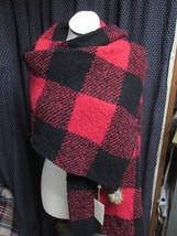 &quot;&quot;Red &amp; Black Checked - Wide Chenille Scarf - Wrap&quot;&quot; - Nwt - Mud Pie -GIFT Idea - £14.10 GBP