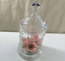 vintage apothecary  clear glass jar with  faux flowers shabby chic cotta... - $19.75