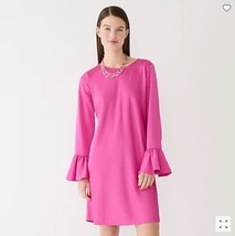 New J Crew Women Pink Shift Dress Sz 4 Ruffle Long Sleeve Crew Neck Satin Crepe - £46.70 GBP