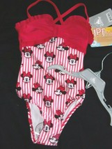 Disney Store Minnie Mouse Red Striped Swimsuit Little Girls SIZE 3 NEW W/T - £18.37 GBP