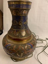 Vintage Large Asian Champleve Bronze Brass Lamp Cloisonné Enamel Table Lamp - £155.15 GBP
