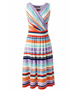 Lands End Women&#39;s Fit and Flare Dress Eggshell White Multi Stripe New - £36.05 GBP