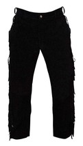 New Men,s Western Black Suede Leather Pant with Fringes adjustable back - $2,180.68 MXN