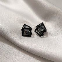 Aurora Black Glass Block Geometric Element Stud Earrings For Woman 2021 New Fash - £6.95 GBP