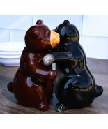 Ceramic Black And Grizzly Brown Bears Hugging Dancing Salt And Pepper Sh... - $24.89 CAD