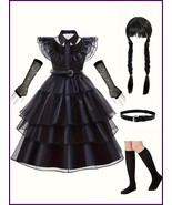 Wednesday Addams Girls’ Gothic Black Dress Ruffle Detail with Belt Costume - €46,18 EUR