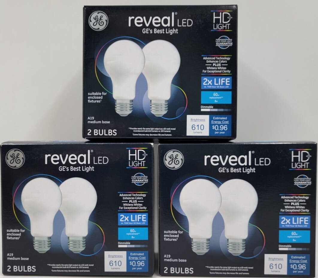 3 GE Reveal 60 Watt EQ A19 Color Enhancing Dimmable LED Light Bulb 60w 2 Packs - $20.00