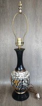 MCM Ceramic Vase/Urn Black, White &amp; Gold Flowers 29&quot; Table Lamp 60s Art Pottery - £79.12 GBP
