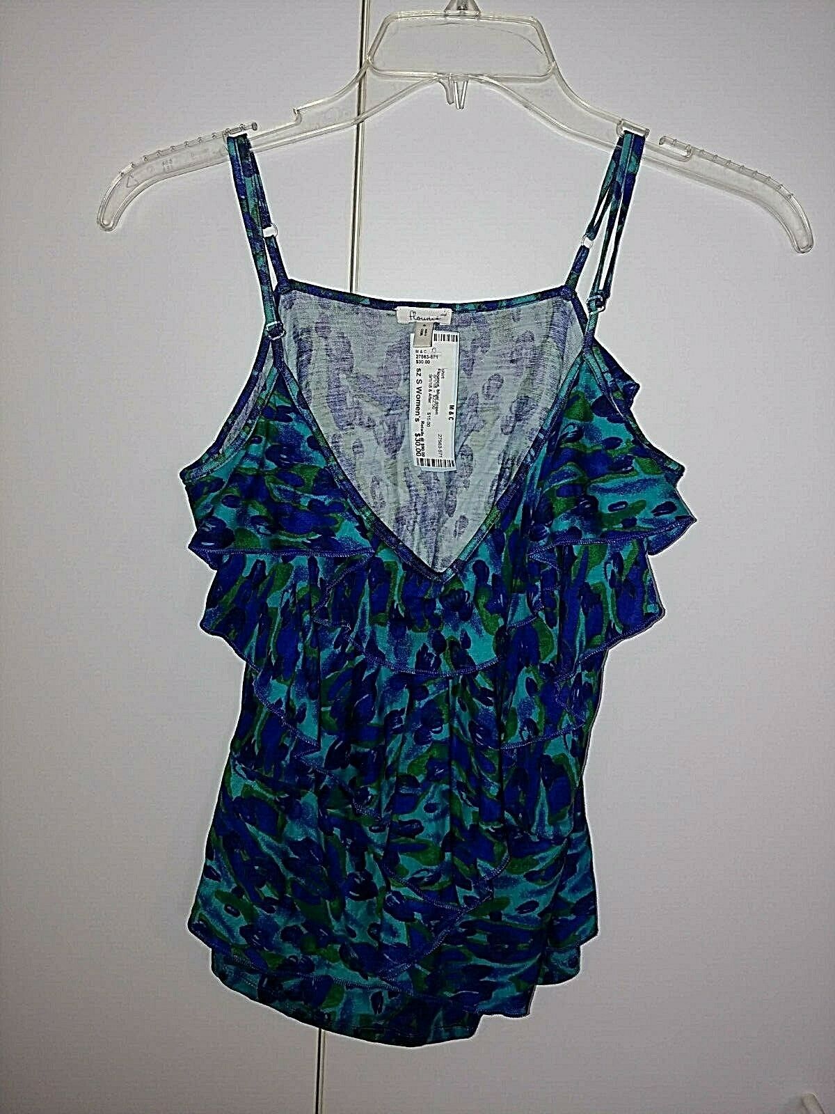 Primary image for FLOUNCE LADIES SLEEVELESS BLUE/GREEN RUFFLY KNIT TENCEL SUMMER TOP-S-NEW-CUTE
