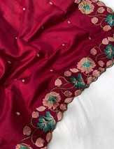 Tissue Silk Saree, Contrast Embroidered Cut Work Border, Bridal Wear, Wedding Sa - £73.38 GBP