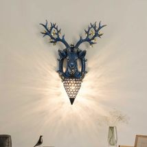 interoknack Creative European Blue Deer Head Wall Lamp, Artistic Animal ... - $199.00