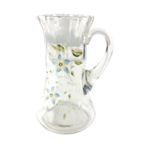 Vintage Pitcher With Handpainted Blue Flowers 9&quot; Ribbed Scalloped Edge Handle - £25.62 GBP