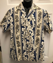 Evergreen Island Made in Hawaii Men&#39;s Hawaiian Shirt, M, Blue &amp; Brown - $14.84