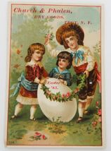 Easter 1885 Church &amp; Phelan Dry Goods Troy NY trade card kids decorating... - $19.99
