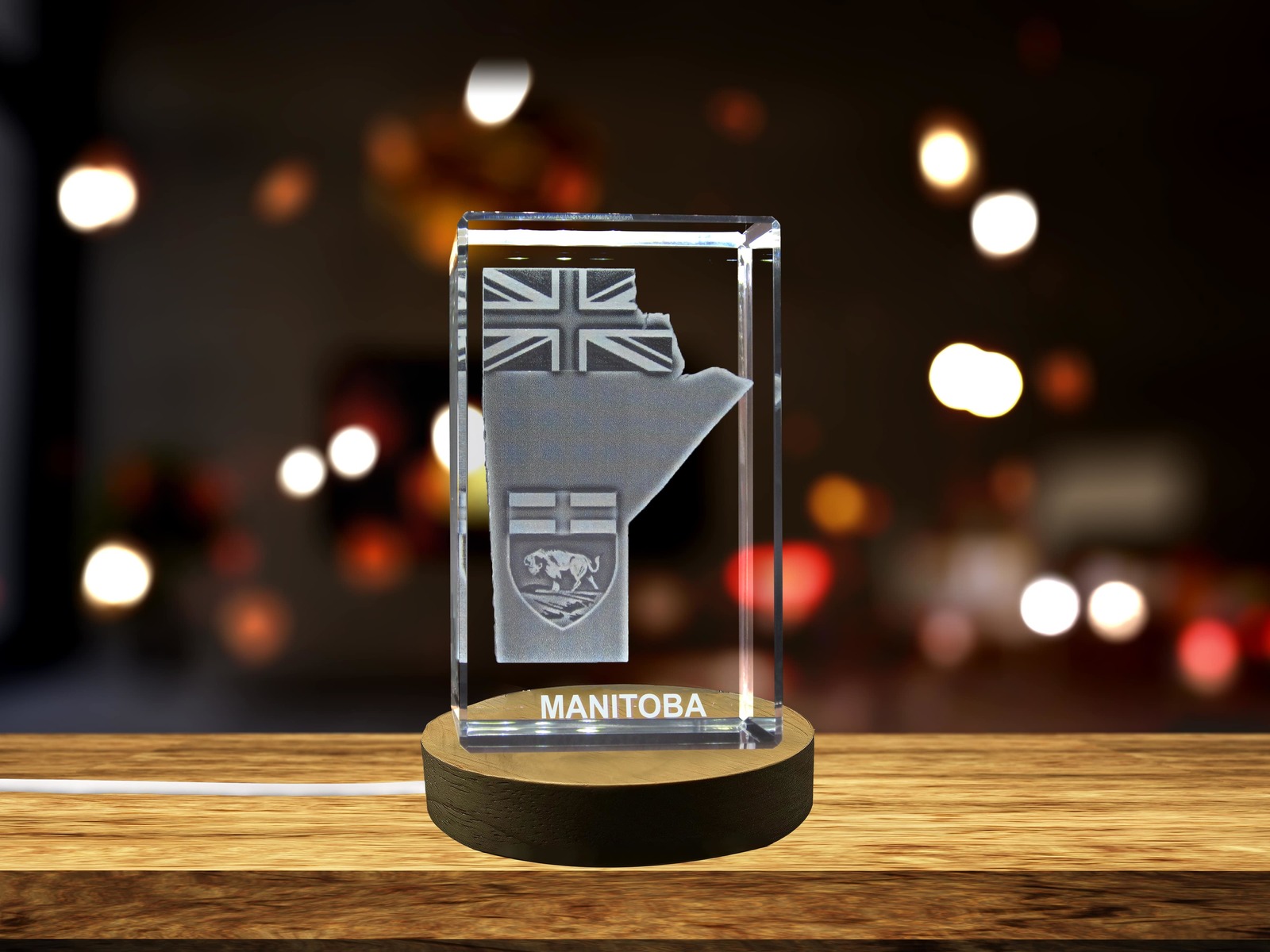 LED Base included | Manitoba 3D Engraved Crystal 3D Engraved Crystal Keepsake