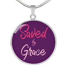 Express Your Love Gifts Christian Saved by Grace Circle Necklace Engraved Stainl - £45.83 GBP