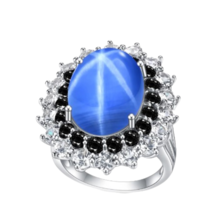 12x16mm Lab Star Sapphire Rings 925 Silver Big Flower Rings - £124.26 GBP