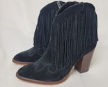 Sam Edelman Benjie Black Suede Western Fringe Heeled Ankle Boots Booties... - $34.64