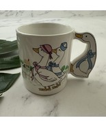 Vintage 90s Goose Coffee Mug White Pastel Birds Country Kitchen Ducks - $16.82