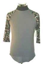New with Tags Lula Roe Tee Juniors Size Small Randy Gray Floral Raglan Sleeves - £11.65 GBP
