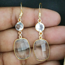 925 Plata de Ley / Oro / Chapado en Rosa Cristal Cuarzo Forma Ovalada Pendientes - £26.71 GBP+