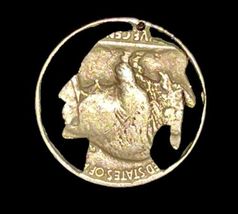 Antique 1935 Indian Head Buffalo Nickel Cut Coin Charm Pendant Earring Bracelet image 3