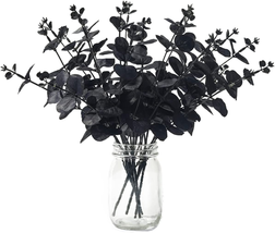 Halloween Black Artificial Flower - Black Artificial Eucalyptus Stems Faux Eucal - $14.25