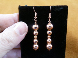 (EE700-22) 4 + 8 + 10mm smooth round Copper beaded dangle wire hook earrings - £13.96 GBP