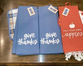 Kitchen Towels And Potholders Give Thanks And Pick Your Own Apples Thanksgiving - £15.87 GBP