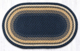 Earth Rugs C-79 Lt. Blue Dk. Blue Mustard Oval Braided Rug 27&quot; x 45&quot; - £54.26 GBP