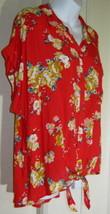 NWT No Boundaries Button Down Top Tie Front Cap Sleeve 2X (19) Red Floral 50&quot; B - £4.71 GBP