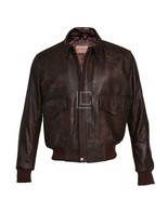 New Men Aviator A-2 Flight A2 Jacket Brown Biker Real Leather Bomber Jacket - $166.91 CAD