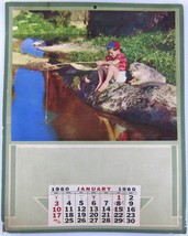 Vintage 1960 Wall Calendar Boy Fishing in Creek 13x10.5 - $10.24