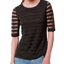 Anthropologie Stripe Mesh Tee Small 2 4 Black Lined Short Sleeves Soft Easy NWT - £38.89 GBP