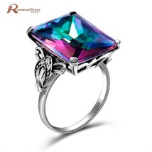 Vintage Charm Ring Mystic Rainbow Topaz Crystal Love Wedding Rings For Women 925 - £38.78 GBP