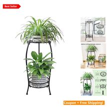 Versatile Black Iron Plant Stand - 2 Tier Design for Corner Gardens &amp; Ba... - $55.39