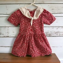 Vintage Oshkosh Bgosh Girls Floral Hearts Red White Dress Size 4 Short Sleeve - £49.06 GBP