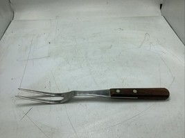 Vintage Flint USA Stainless Steel Meat Carving Fork W/ Wooden Handle Hea... - $221.67 MXN