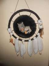 RARE Lg Vintage Native American Dream Catcher Indian Wolf Crow hanging Wall Art - £20.76 GBP