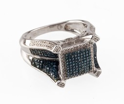 JTV Argento Sterling Blu Velluto Micropavé Anello Diamante .50 Ctw Misura 8.5 - £229.61 GBP