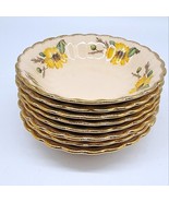 Serbring Golden Ware 22K Yellow Daisy Coupe Scalloped Gold Snack 8- Bowl... - €84,62 EUR